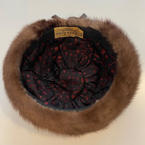 Vintage Brown Mink Fur Hat With Ribbon Tie Accent from Christine Originals - Picture 7 of 13